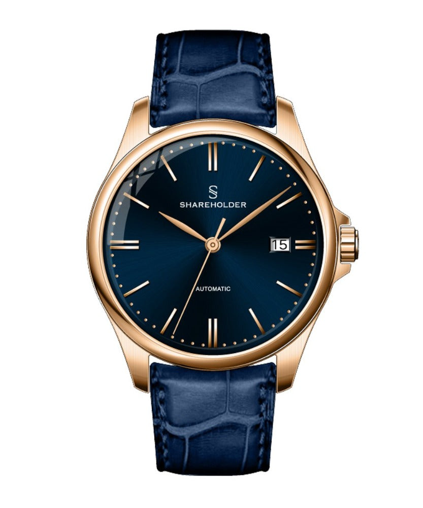 Navy Blue Dial Rose Gold Case Dark Blue Strap – Shareholder