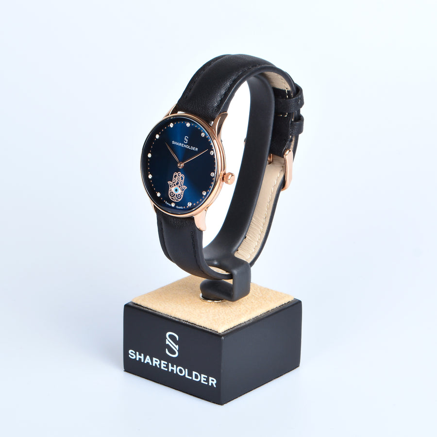 Navy Blue Dial / Rose Gold Case / Black Strap