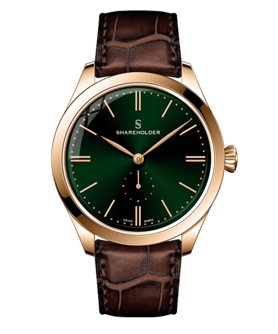 Royal Green Dial / Rose Gold Case / Brown Strap