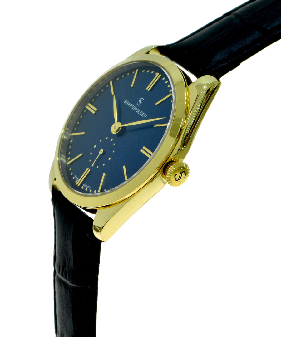Navy Blue Dial / Gold Case / Black Strap