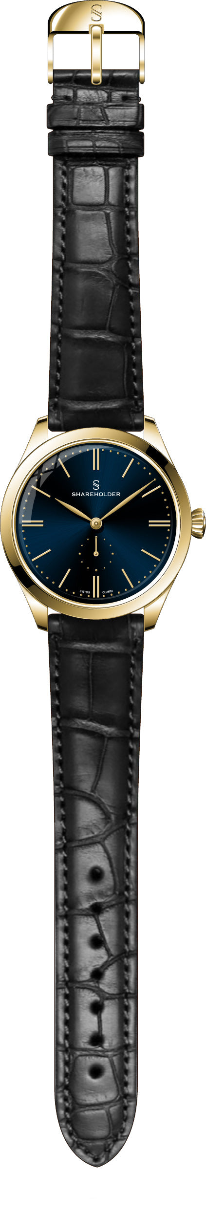 Navy Blue Dial / Gold Case / Black Strap