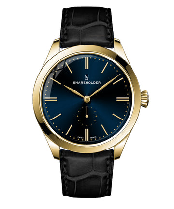 Navy Blue Dial / Gold Case / Black Strap