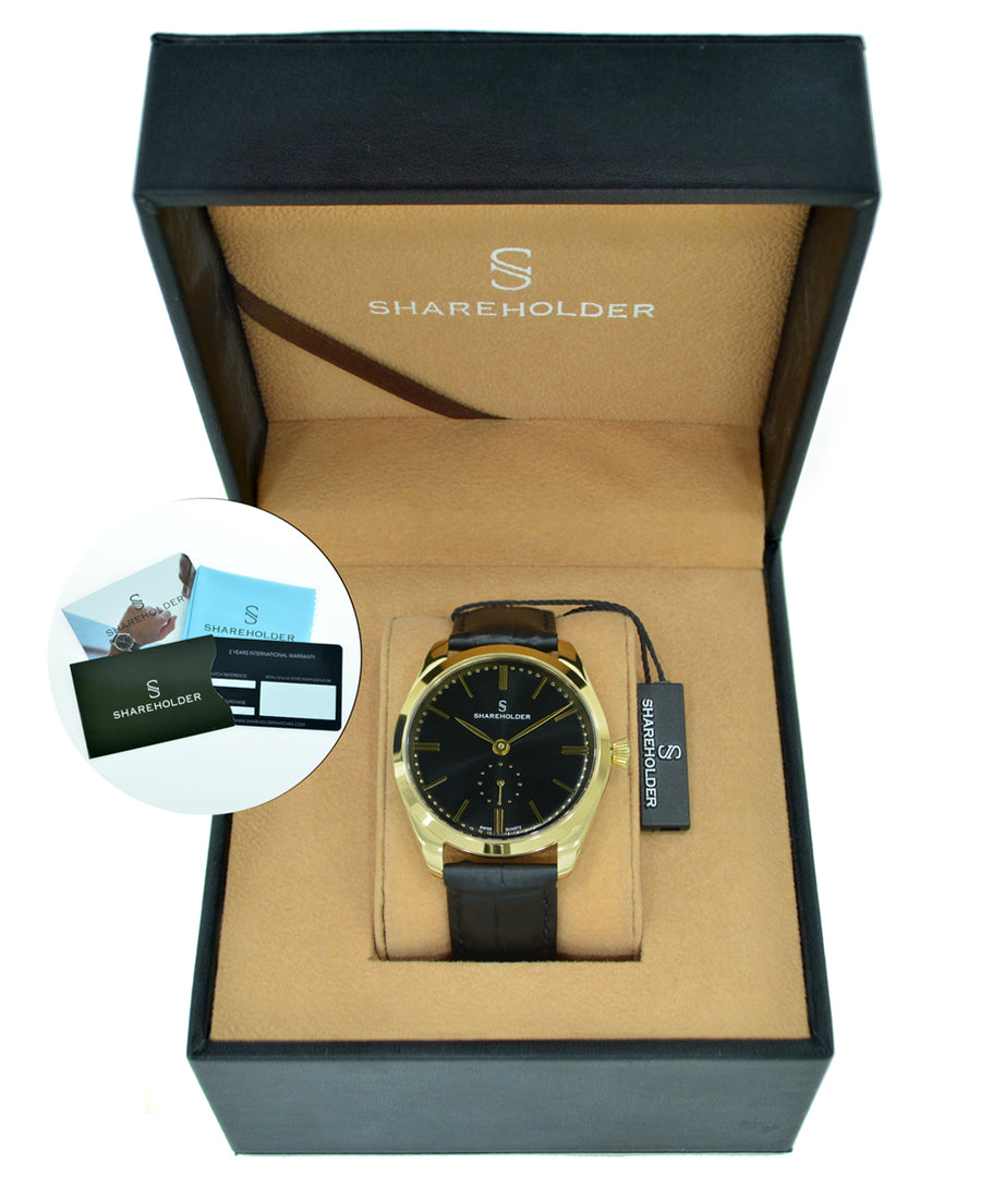 Jet Black Dial / Gold Case / Black Strap