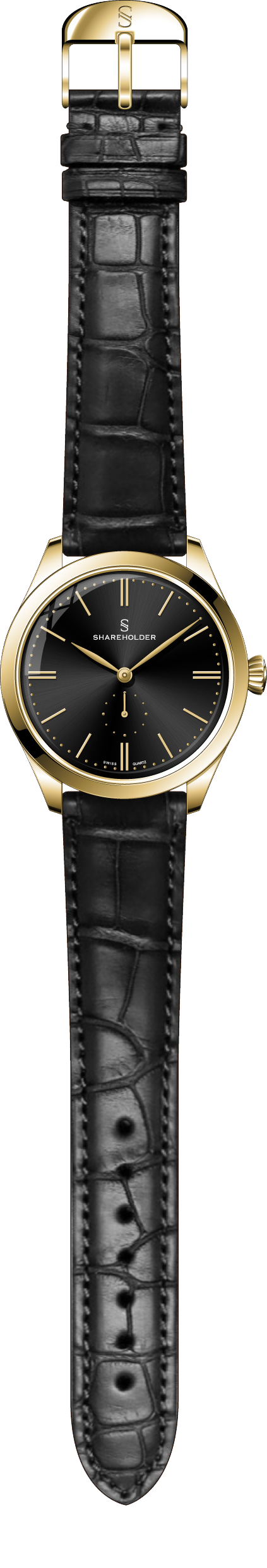 Jet Black Dial / Gold Case / Black Strap