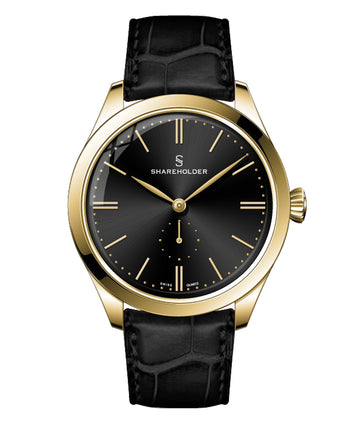 Jet Black Dial / Gold Case / Black Strap