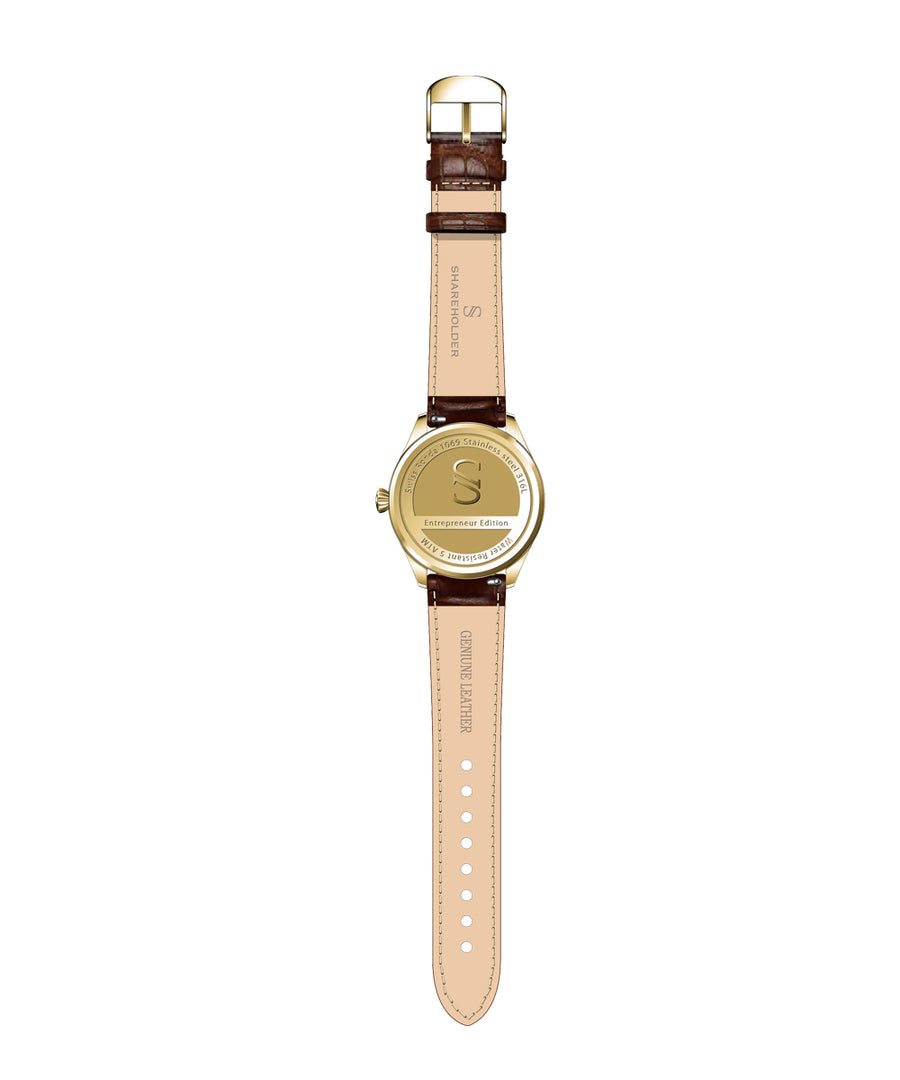 Silver Dial / Gold Case / Brown Strap