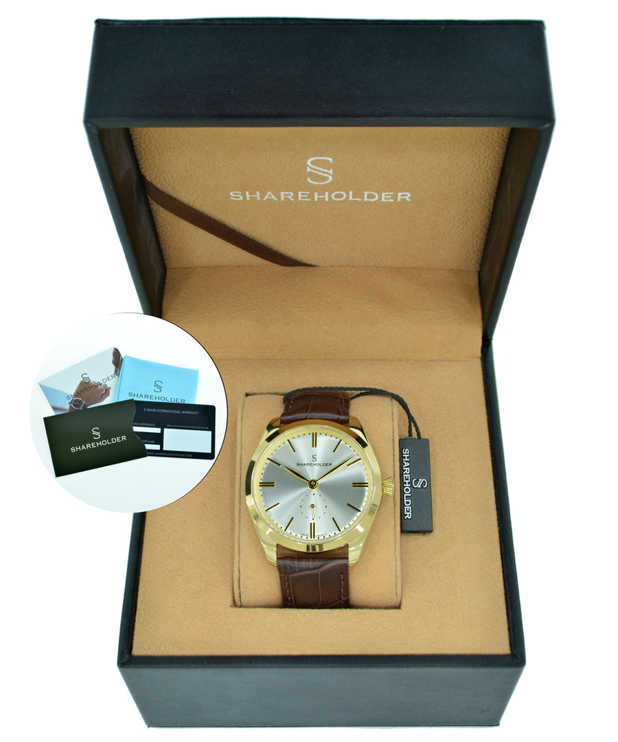 Silver Dial / Gold Case / Brown Strap