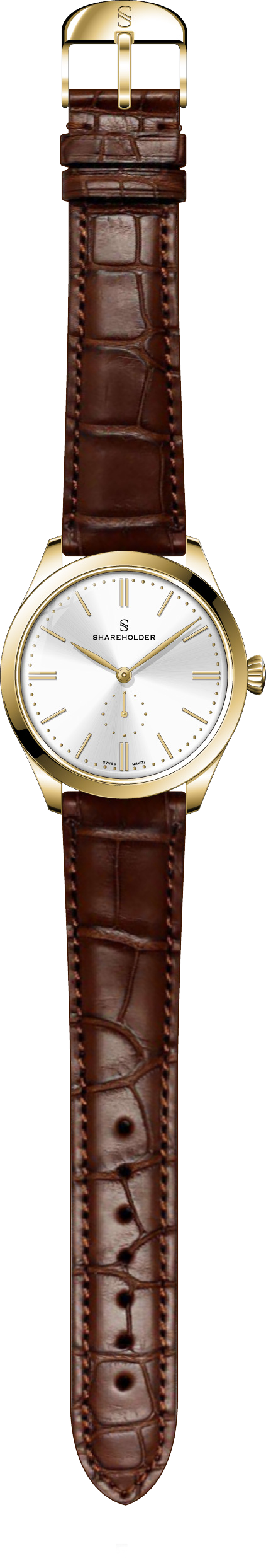 Silver Dial / Gold Case / Brown Strap