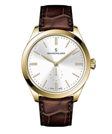 Silver Dial / Gold Case / Brown Strap