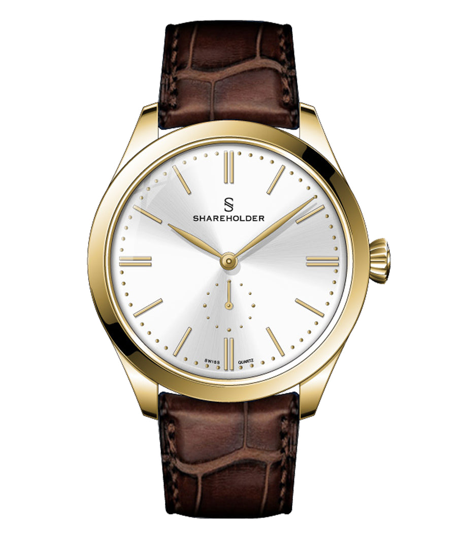 Silver Dial / Gold Case / Brown Strap