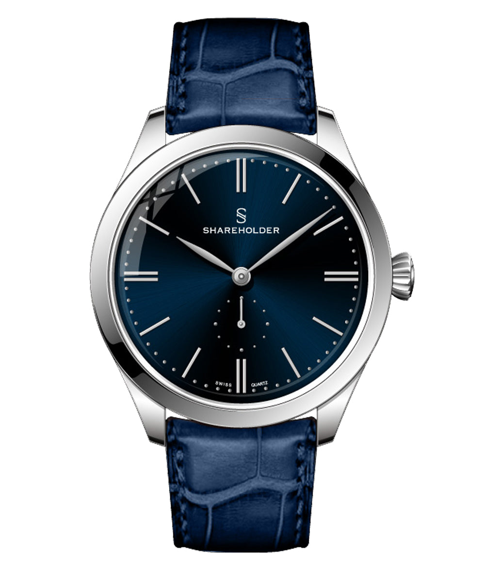 Navy Blue Dial / Silver Case / Dark Blue Strap – Shareholder Watches