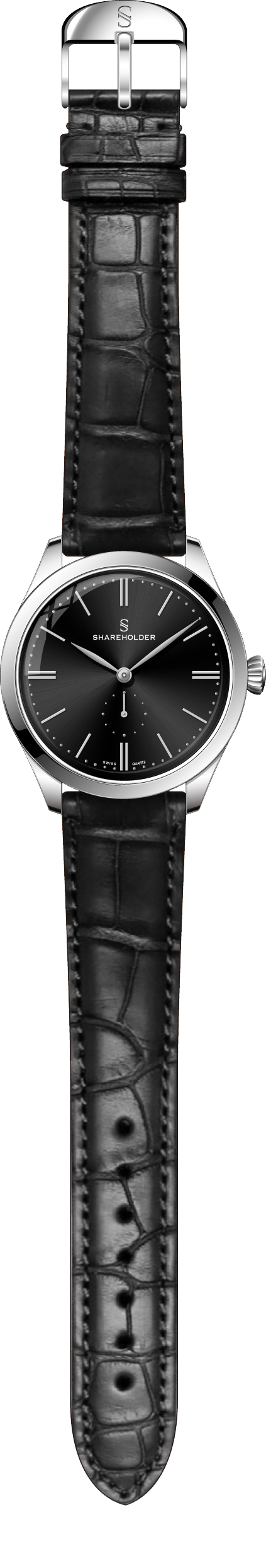 Jet Black Dial / Silver Case / Black Strap