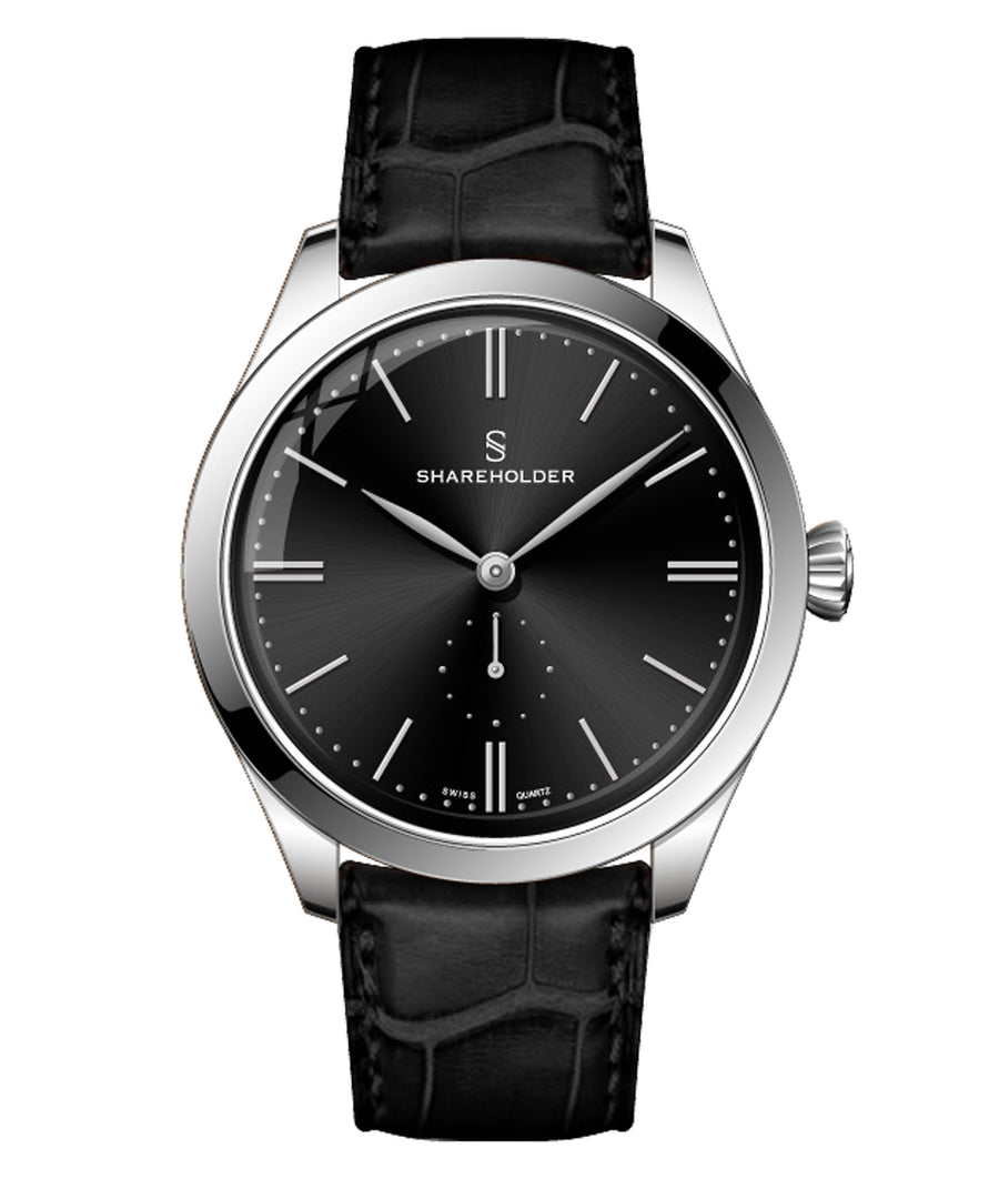 Jet Black Dial / Silver Case / Black Strap