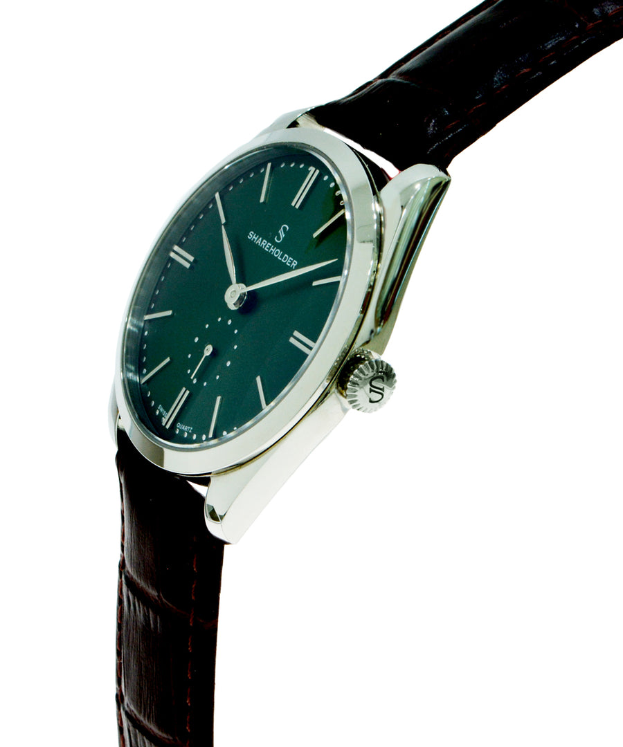Royal Green / Silver Case / Brown Strap