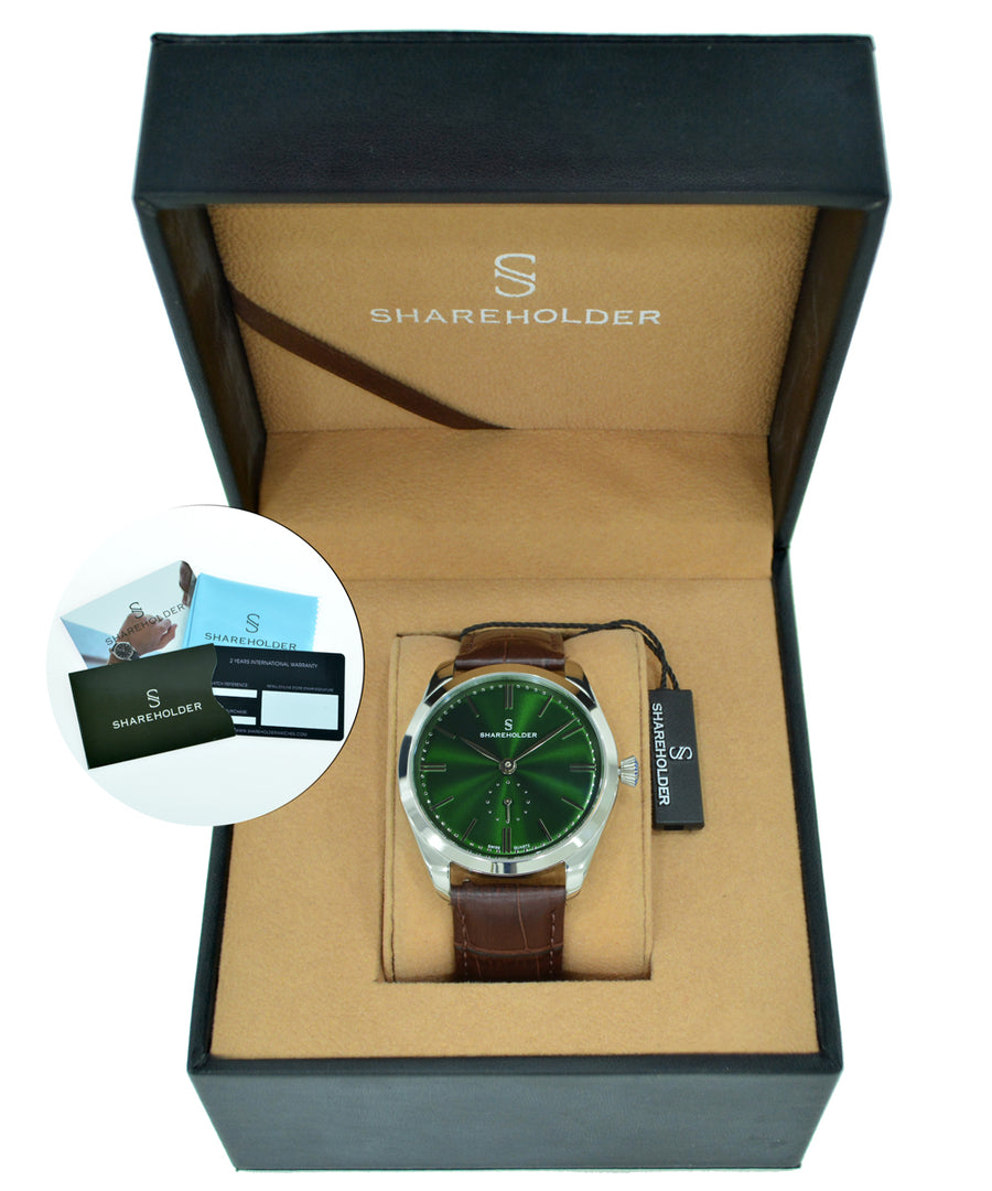 Royal Green / Silver Case / Brown Strap