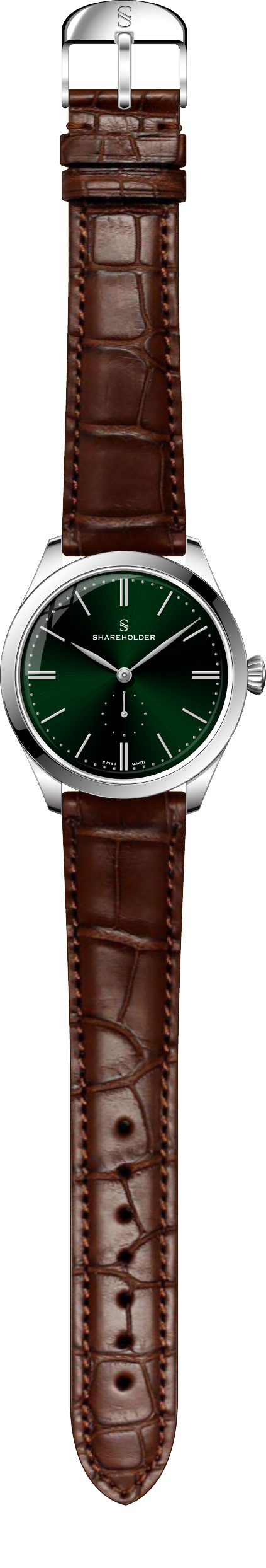 Royal Green / Silver Case / Brown Strap