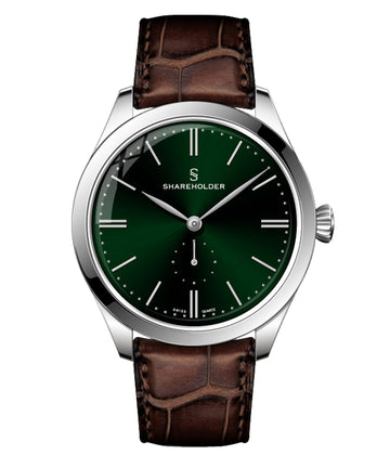Royal Green / Silver Case / Brown Strap
