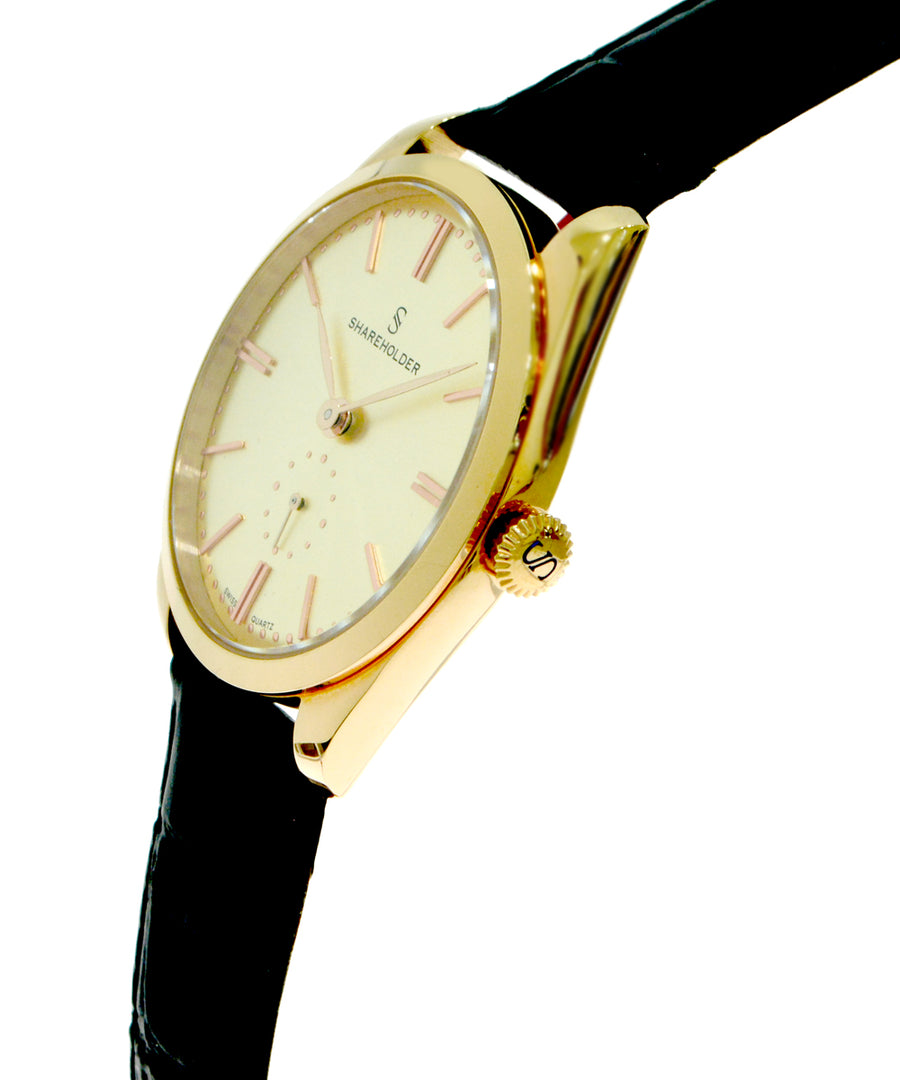 Gold Dial / Rose Gold Case / Black Strap