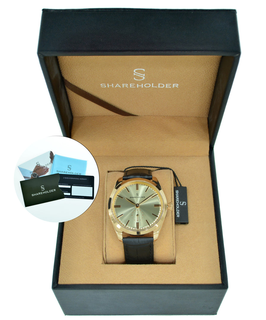 Gold Dial / Rose Gold Case / Black Strap