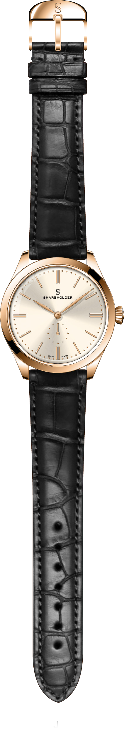 Gold Dial / Rose Gold Case / Black Strap