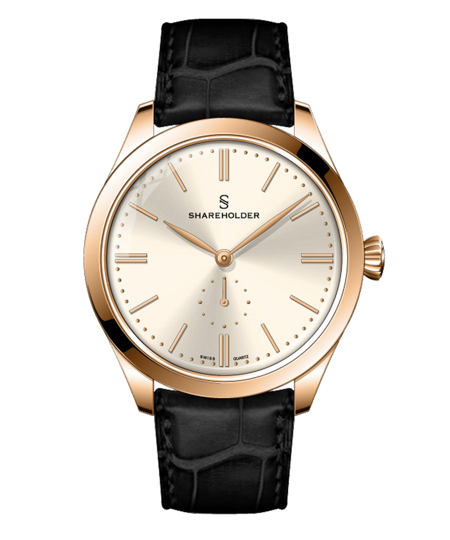 Gold Dial / Rose Gold Case / Black Strap