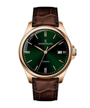 Royal Green Dial / Rose Gold Case / Brown Strap