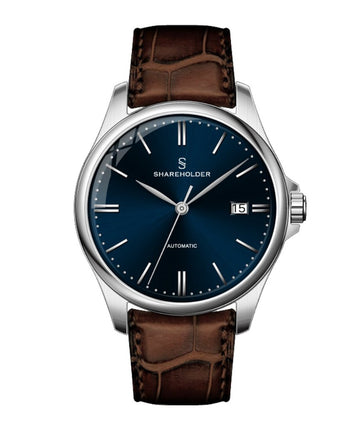 Navy Blue Dial / Silver Case / Brown Strap