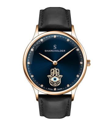 Navy Blue Dial / Rose Gold Case / Black Strap