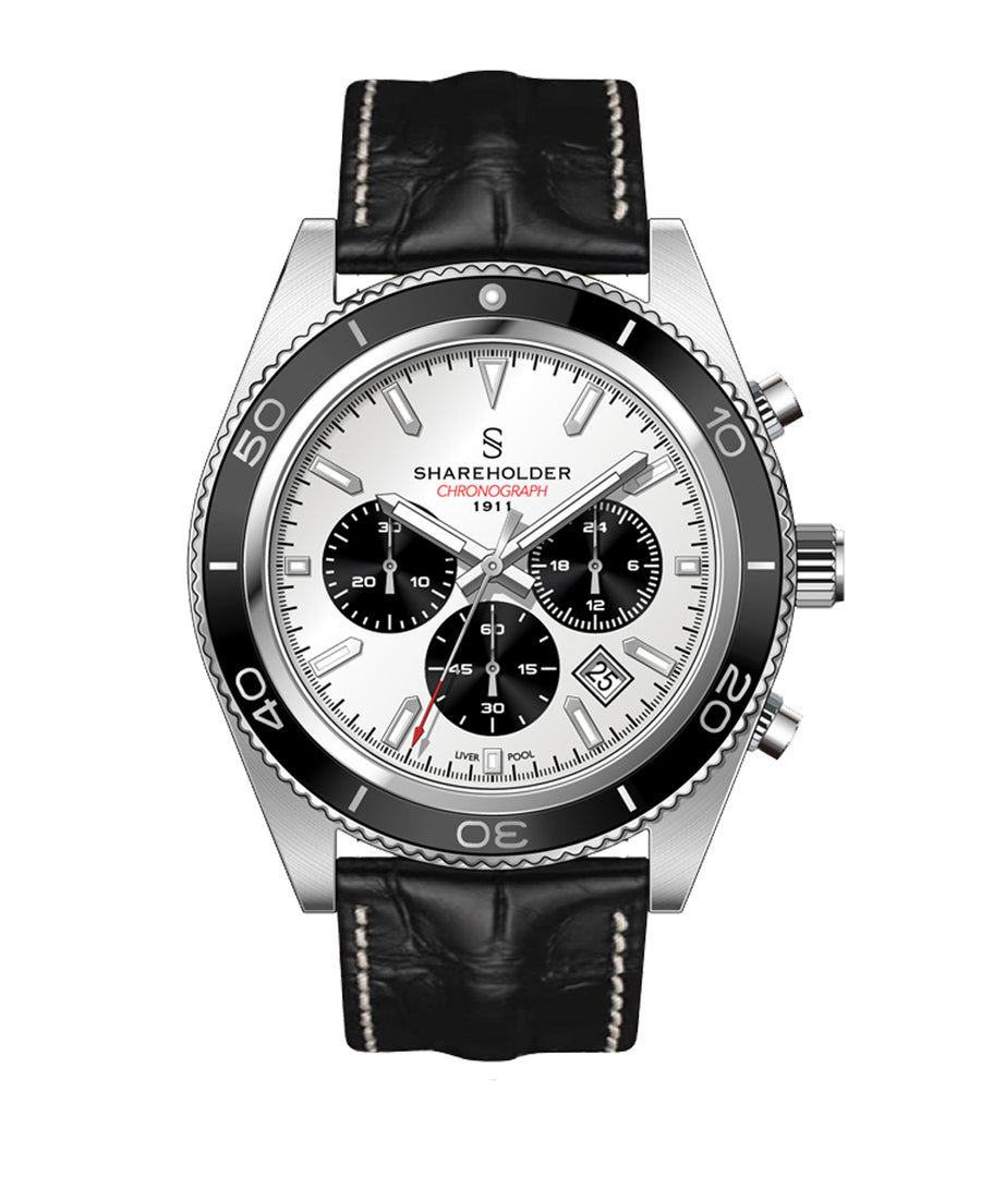 White Dial Silver Case Black Strap – Shareholder Watches